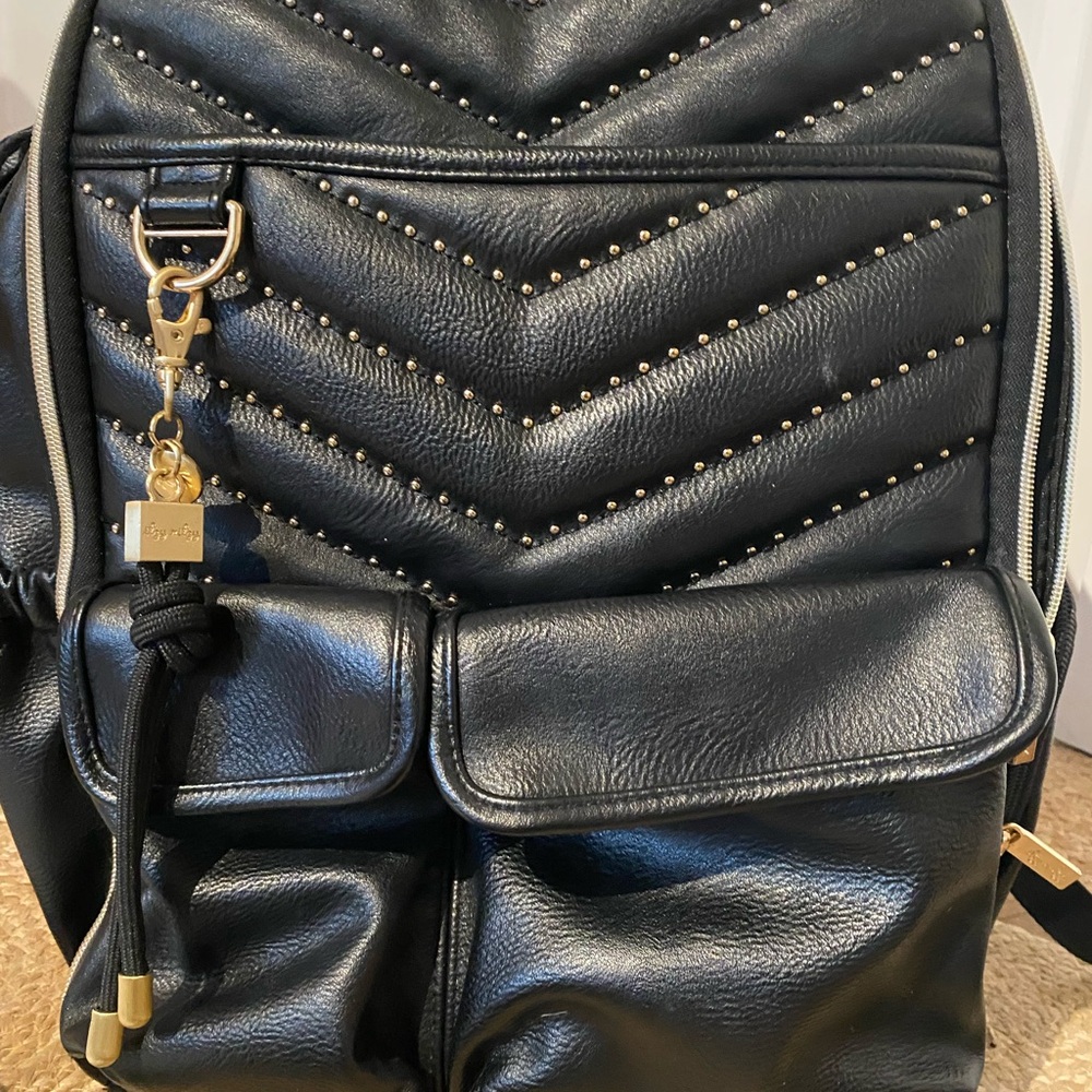 Itzy Ritzy- Luxurious Large Black and Gold Leather Diaper Bag Backpack